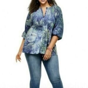Cabi Woodstock Women’s Tie Dye Button Front Oversized Tunic Top Size XXS